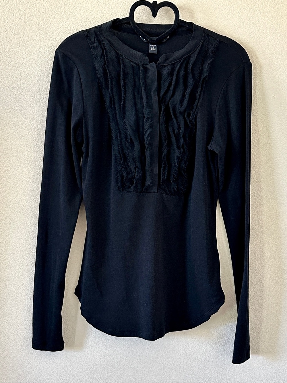 Banana Republic Black Frayed Decoration Cotton Silk Top Size M